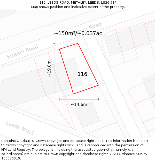 116, LEEDS ROAD, METHLEY, LEEDS, LS26 9EP: Plot and title map