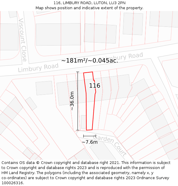 116, LIMBURY ROAD, LUTON, LU3 2PN: Plot and title map