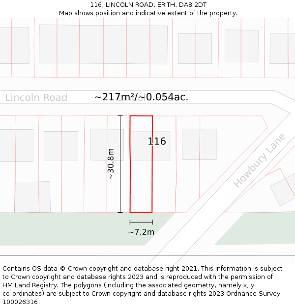 116, LINCOLN ROAD, ERITH, DA8 2DT: Plot and title map