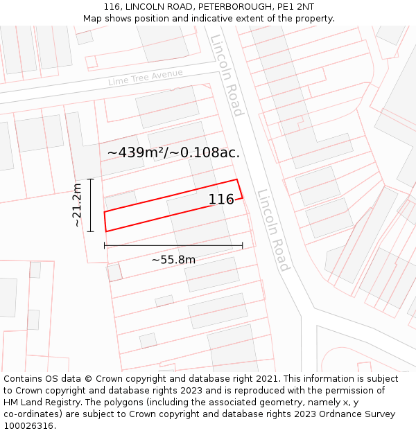 116, LINCOLN ROAD, PETERBOROUGH, PE1 2NT: Plot and title map