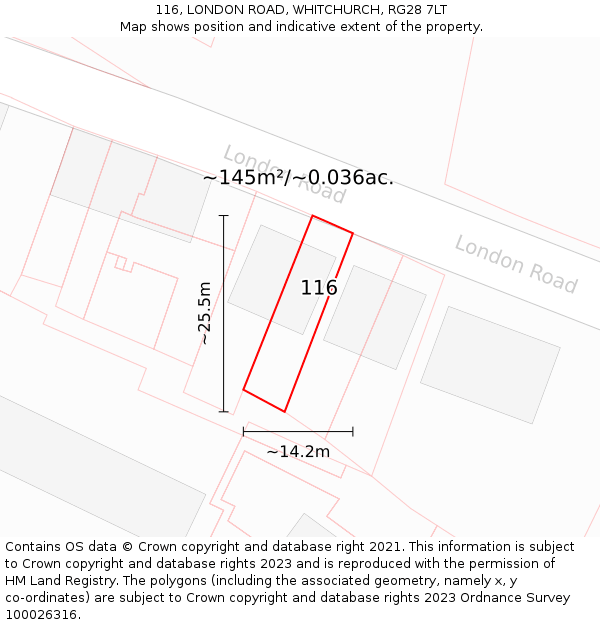 116, LONDON ROAD, WHITCHURCH, RG28 7LT: Plot and title map