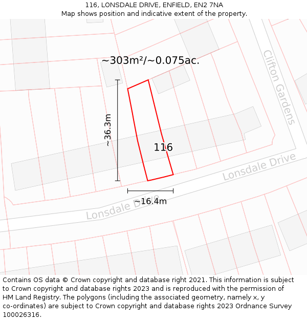 116, LONSDALE DRIVE, ENFIELD, EN2 7NA: Plot and title map