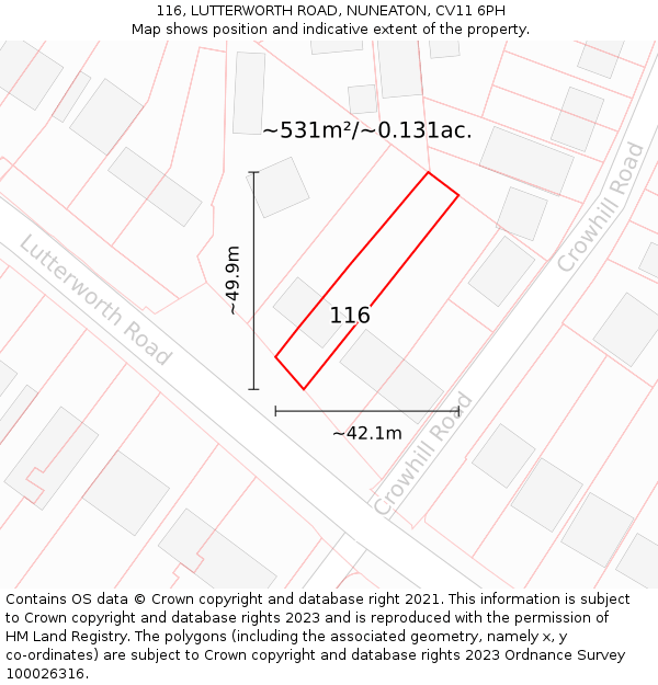 116, LUTTERWORTH ROAD, NUNEATON, CV11 6PH: Plot and title map