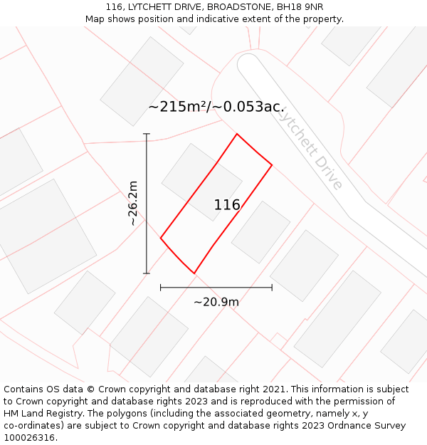116, LYTCHETT DRIVE, BROADSTONE, BH18 9NR: Plot and title map
