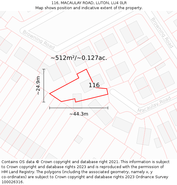 116, MACAULAY ROAD, LUTON, LU4 0LR: Plot and title map