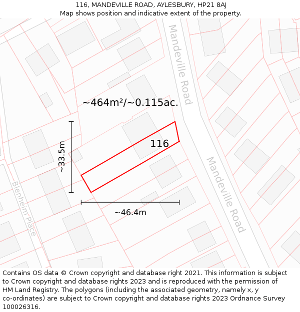 116, MANDEVILLE ROAD, AYLESBURY, HP21 8AJ: Plot and title map