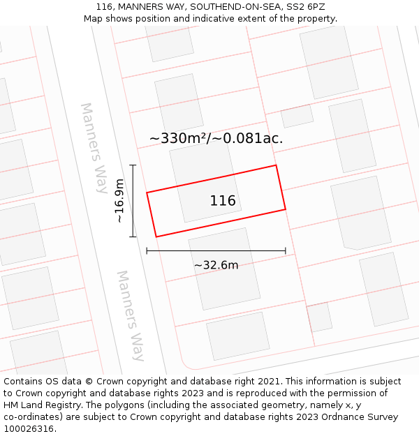 116, MANNERS WAY, SOUTHEND-ON-SEA, SS2 6PZ: Plot and title map