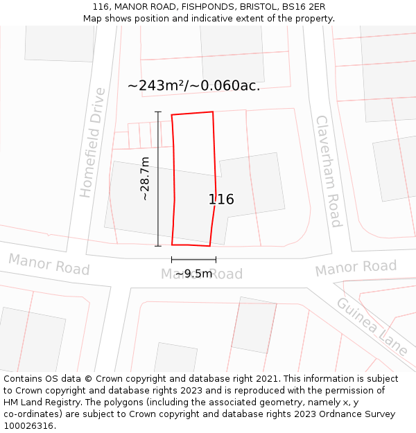 116, MANOR ROAD, FISHPONDS, BRISTOL, BS16 2ER: Plot and title map