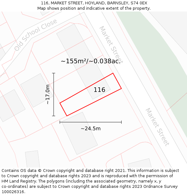 116, MARKET STREET, HOYLAND, BARNSLEY, S74 0EX: Plot and title map