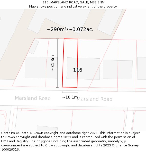 116, MARSLAND ROAD, SALE, M33 3NN: Plot and title map