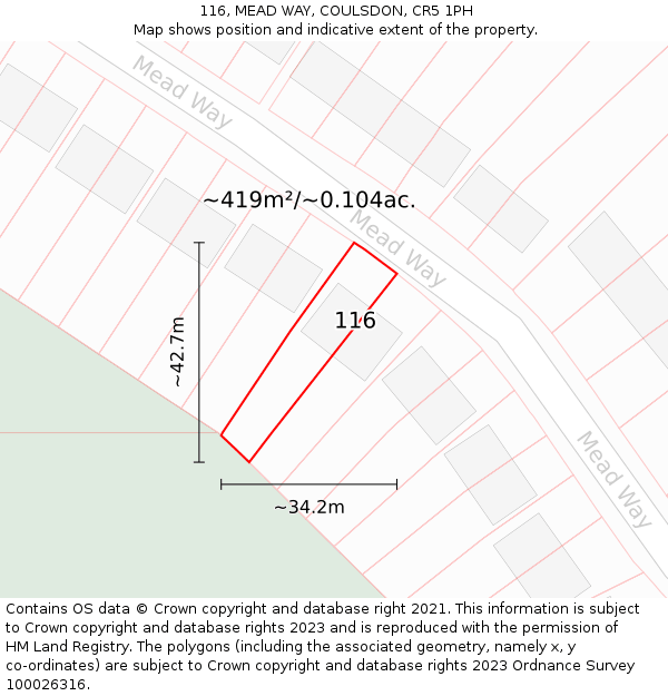 116, MEAD WAY, COULSDON, CR5 1PH: Plot and title map