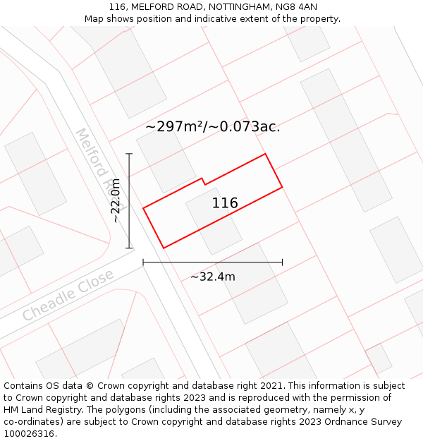 116, MELFORD ROAD, NOTTINGHAM, NG8 4AN: Plot and title map