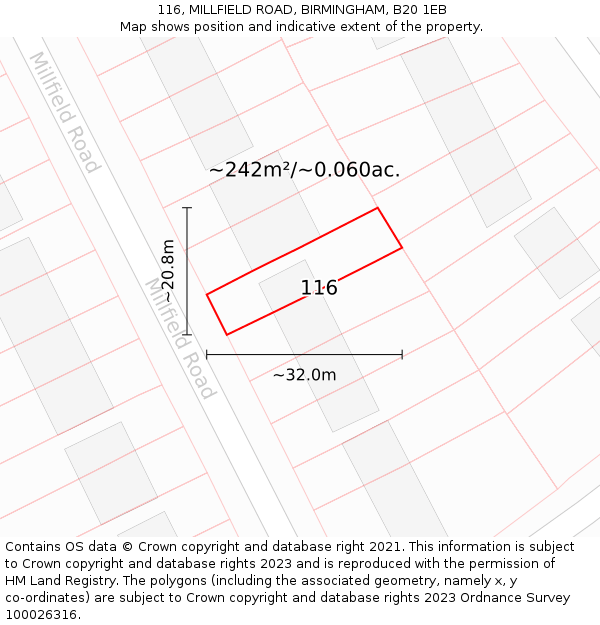 116, MILLFIELD ROAD, BIRMINGHAM, B20 1EB: Plot and title map