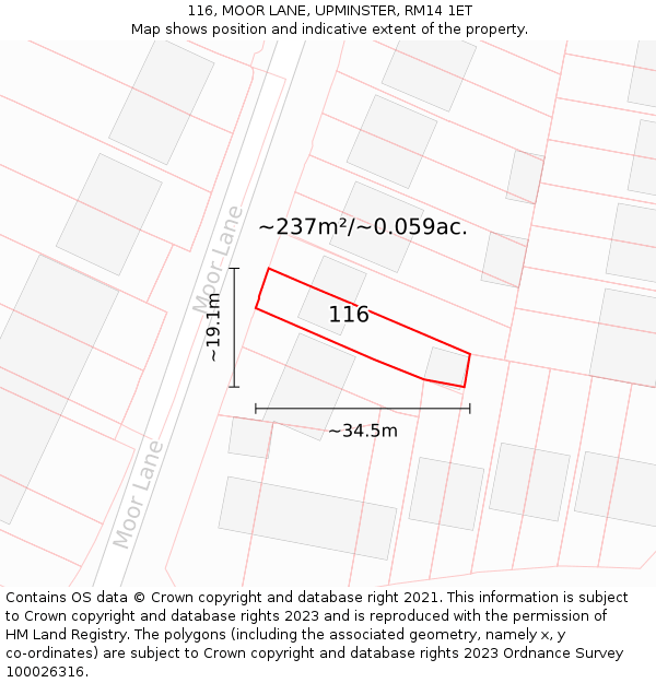 116, MOOR LANE, UPMINSTER, RM14 1ET: Plot and title map