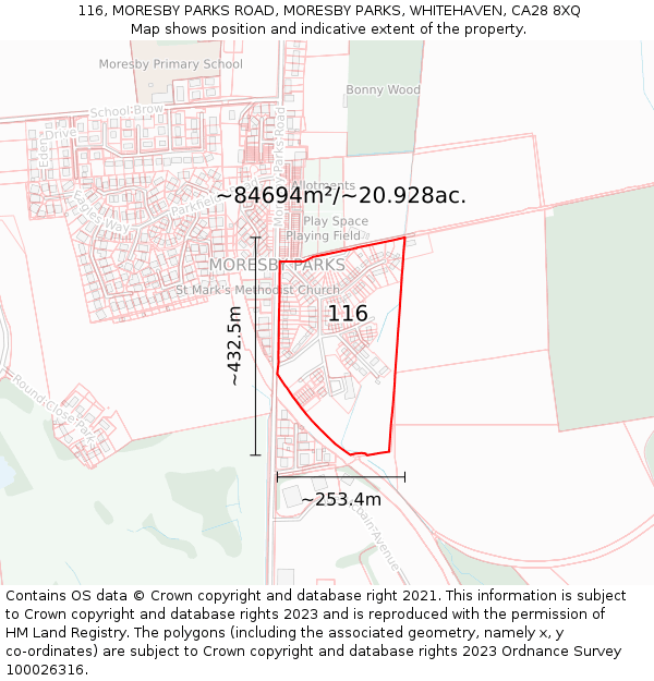 116, MORESBY PARKS ROAD, MORESBY PARKS, WHITEHAVEN, CA28 8XQ: Plot and title map