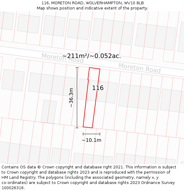 116, MORETON ROAD, WOLVERHAMPTON, WV10 8LB: Plot and title map