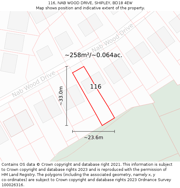 116, NAB WOOD DRIVE, SHIPLEY, BD18 4EW: Plot and title map