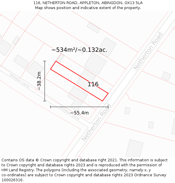 116, NETHERTON ROAD, APPLETON, ABINGDON, OX13 5LA: Plot and title map