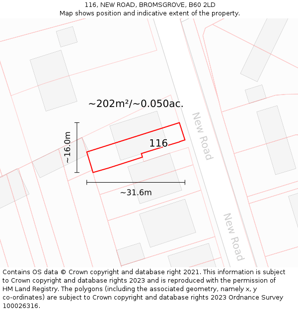 116, NEW ROAD, BROMSGROVE, B60 2LD: Plot and title map