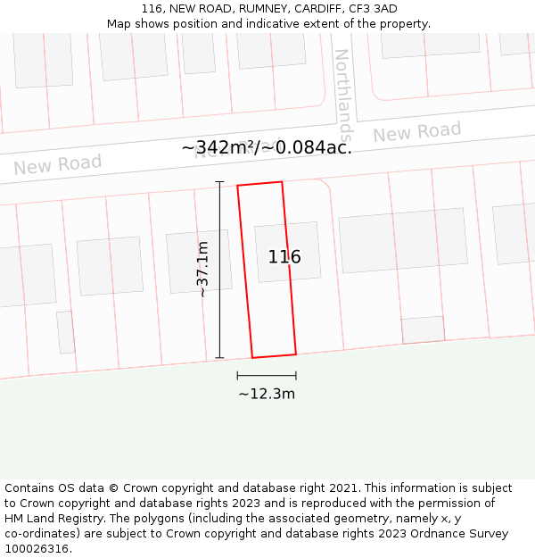 116, NEW ROAD, RUMNEY, CARDIFF, CF3 3AD: Plot and title map