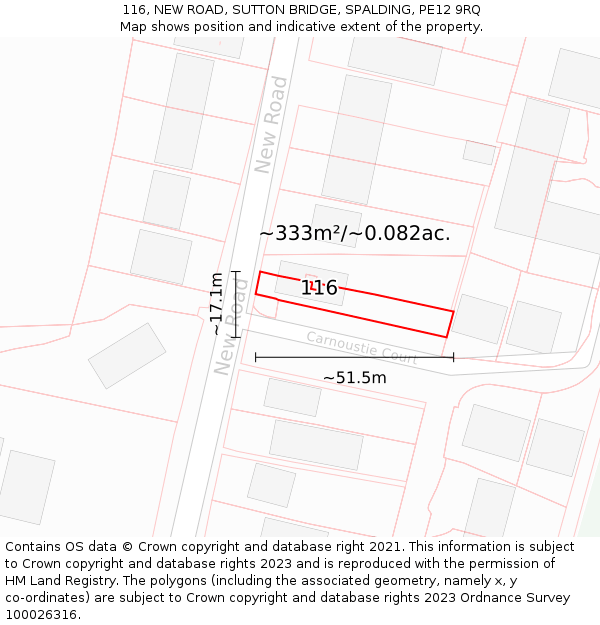116, NEW ROAD, SUTTON BRIDGE, SPALDING, PE12 9RQ: Plot and title map