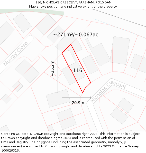 116, NICHOLAS CRESCENT, FAREHAM, PO15 5AN: Plot and title map