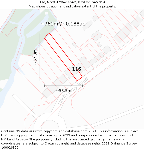 116, NORTH CRAY ROAD, BEXLEY, DA5 3NA: Plot and title map