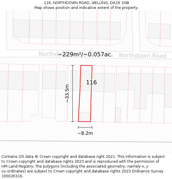 116, NORTHDOWN ROAD, WELLING, DA16 1NB: Plot and title map