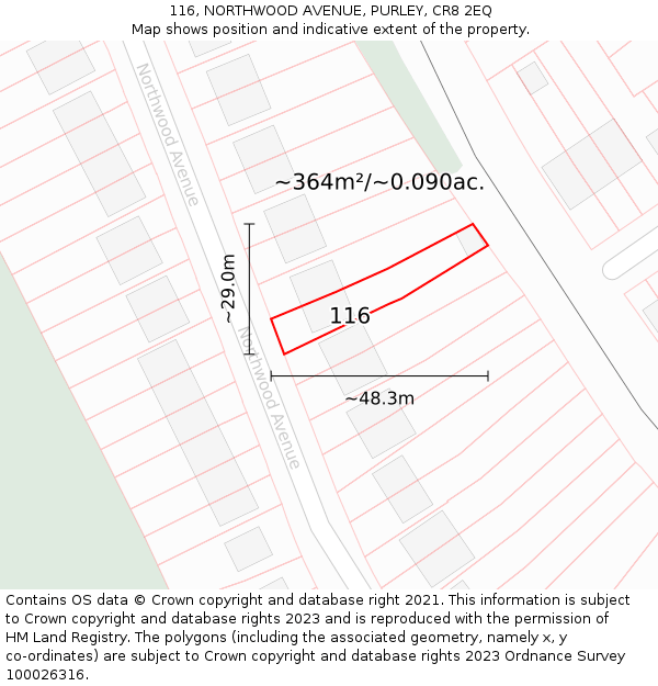 116, NORTHWOOD AVENUE, PURLEY, CR8 2EQ: Plot and title map