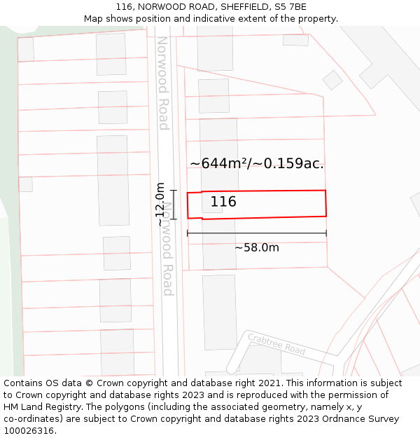 116, NORWOOD ROAD, SHEFFIELD, S5 7BE: Plot and title map