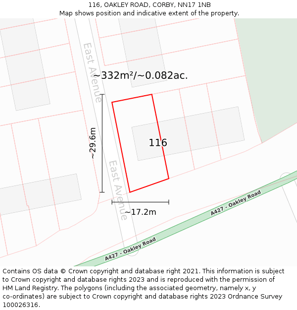 116, OAKLEY ROAD, CORBY, NN17 1NB: Plot and title map