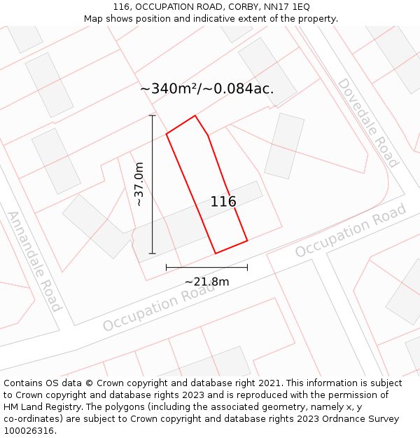 116, OCCUPATION ROAD, CORBY, NN17 1EQ: Plot and title map