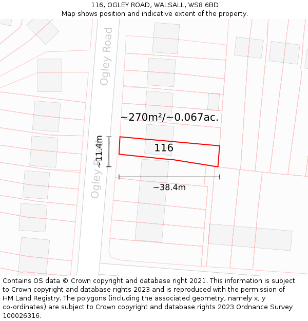 116, OGLEY ROAD, WALSALL, WS8 6BD: Plot and title map