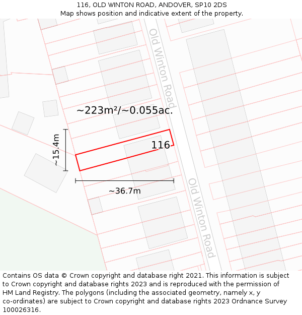 116, OLD WINTON ROAD, ANDOVER, SP10 2DS: Plot and title map