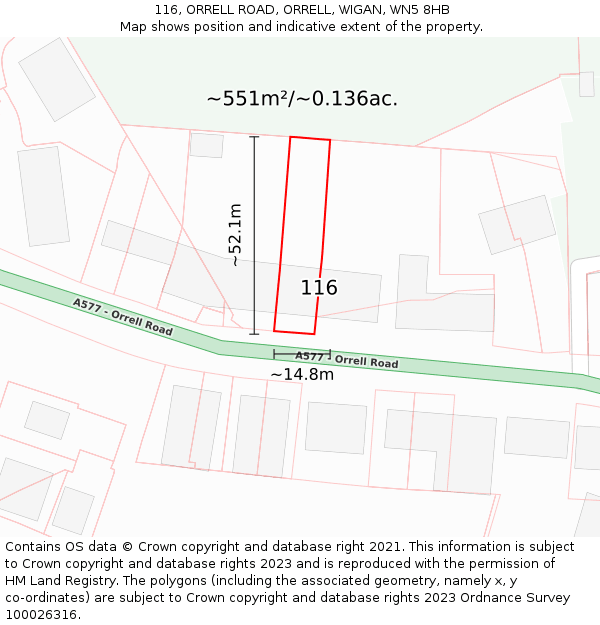 116, ORRELL ROAD, ORRELL, WIGAN, WN5 8HB: Plot and title map