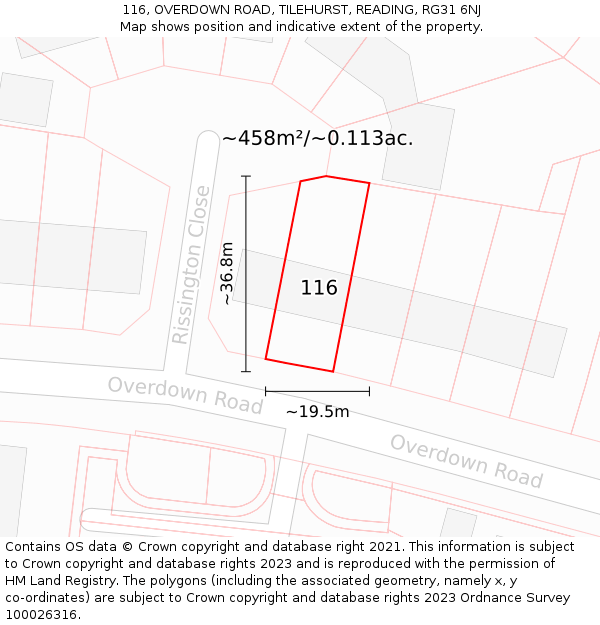 116, OVERDOWN ROAD, TILEHURST, READING, RG31 6NJ: Plot and title map