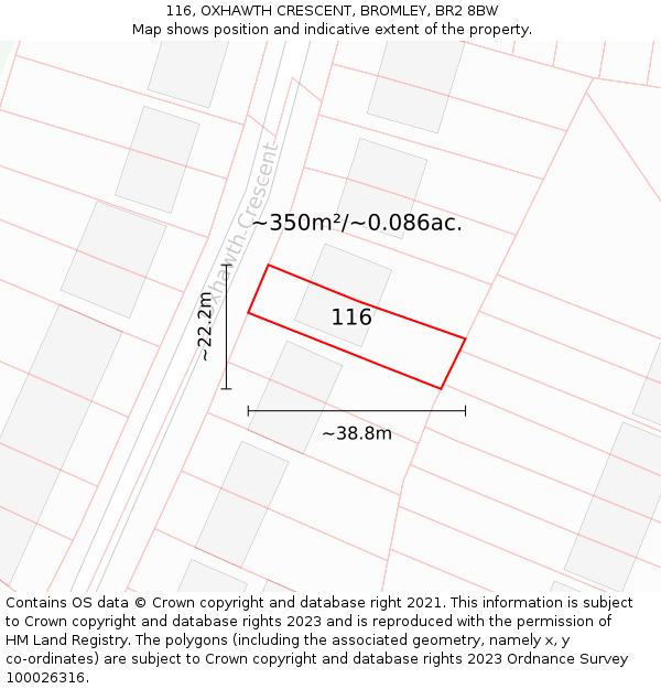 116, OXHAWTH CRESCENT, BROMLEY, BR2 8BW: Plot and title map