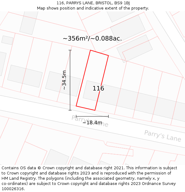 116, PARRYS LANE, BRISTOL, BS9 1BJ: Plot and title map
