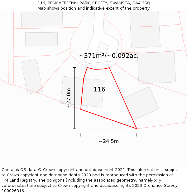 116, PENCAERFENNI PARK, CROFTY, SWANSEA, SA4 3SQ: Plot and title map