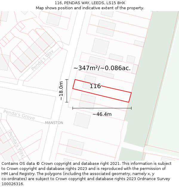 116, PENDAS WAY, LEEDS, LS15 8HX: Plot and title map