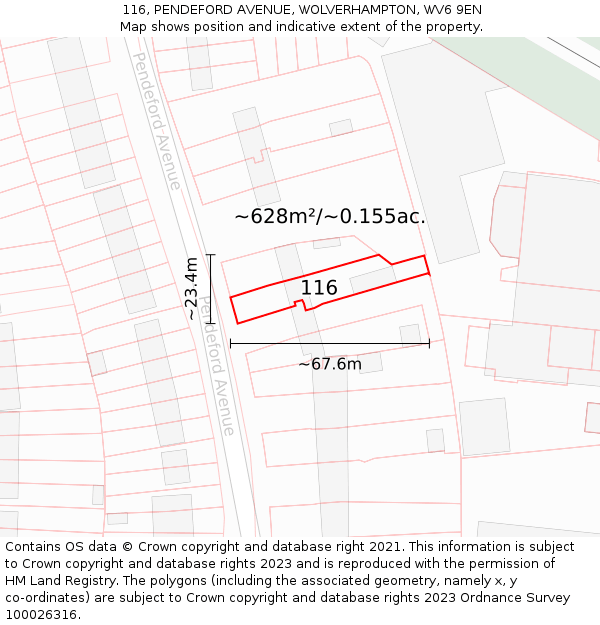 116, PENDEFORD AVENUE, WOLVERHAMPTON, WV6 9EN: Plot and title map