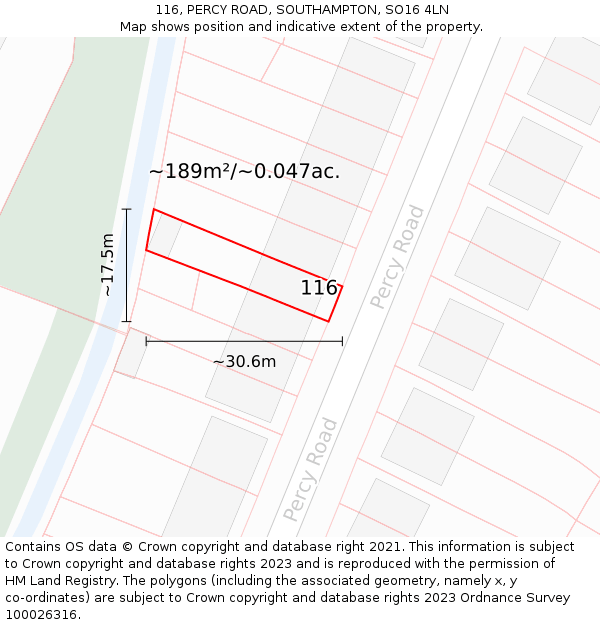 116, PERCY ROAD, SOUTHAMPTON, SO16 4LN: Plot and title map