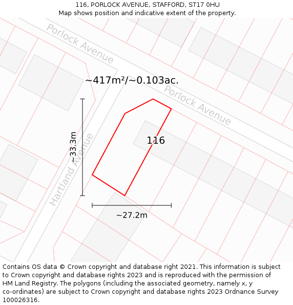 116, PORLOCK AVENUE, STAFFORD, ST17 0HU: Plot and title map