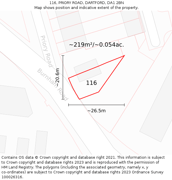 116, PRIORY ROAD, DARTFORD, DA1 2BN: Plot and title map