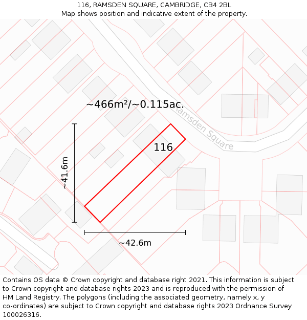 116, RAMSDEN SQUARE, CAMBRIDGE, CB4 2BL: Plot and title map