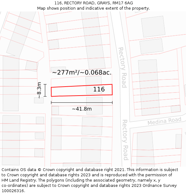 116, RECTORY ROAD, GRAYS, RM17 6AG: Plot and title map