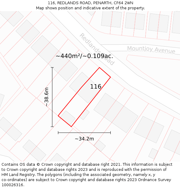 116, REDLANDS ROAD, PENARTH, CF64 2WN: Plot and title map