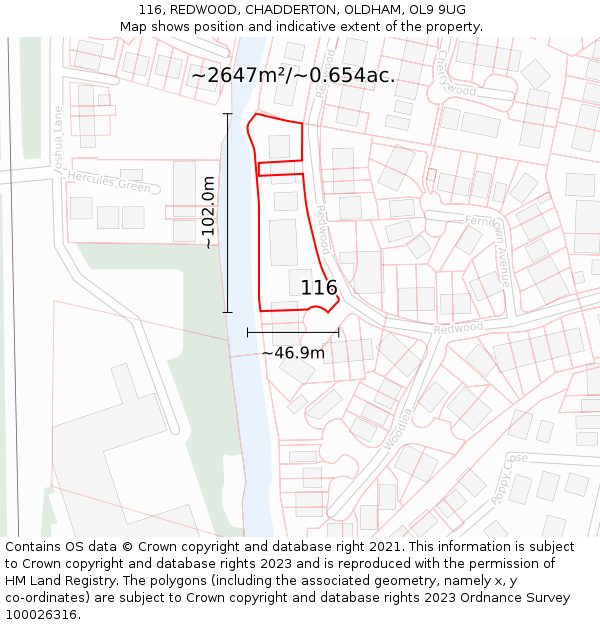 116, REDWOOD, CHADDERTON, OLDHAM, OL9 9UG: Plot and title map