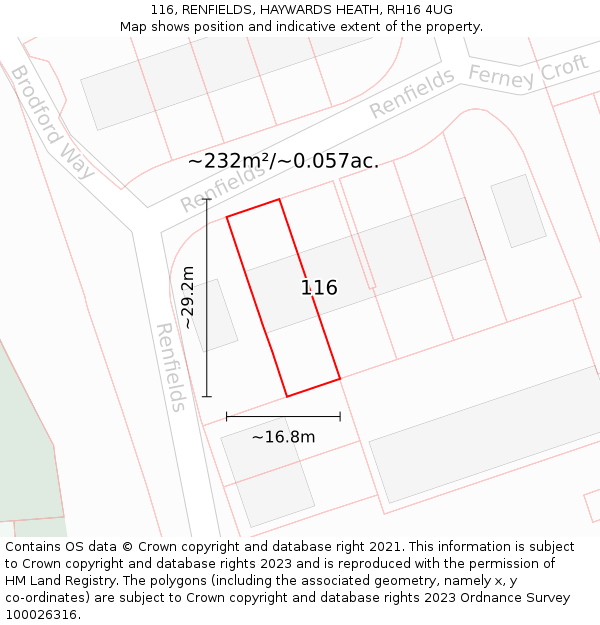 116, RENFIELDS, HAYWARDS HEATH, RH16 4UG: Plot and title map