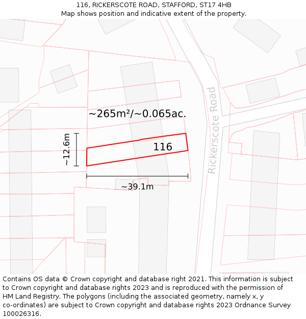 116, RICKERSCOTE ROAD, STAFFORD, ST17 4HB: Plot and title map